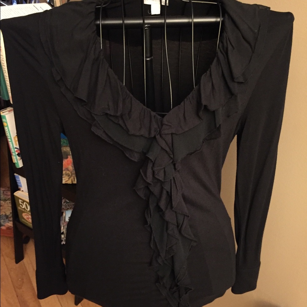 Black Blouse with Scoop neck and Ruffles